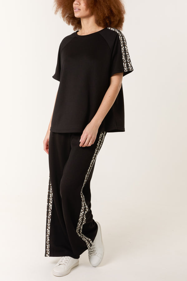 Qed London Leopard Side Stripe Top & Jogger Set
