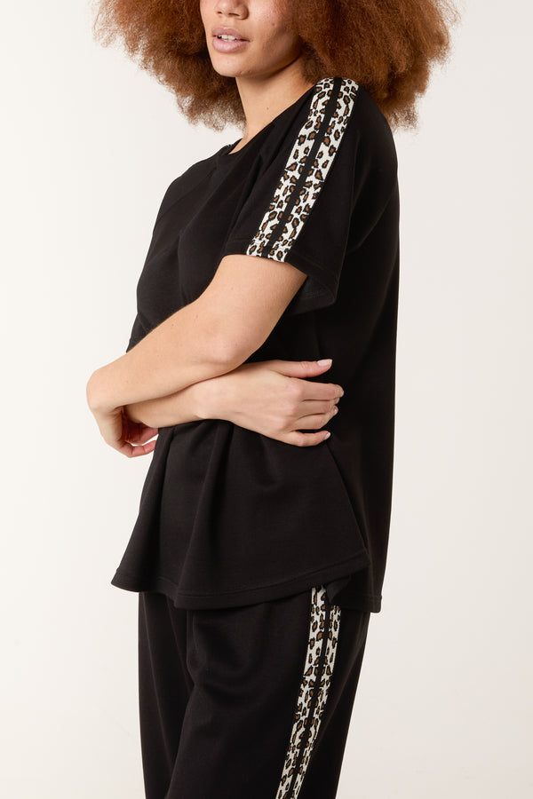 Qed London Leopard Side Stripe Top & Jogger Set