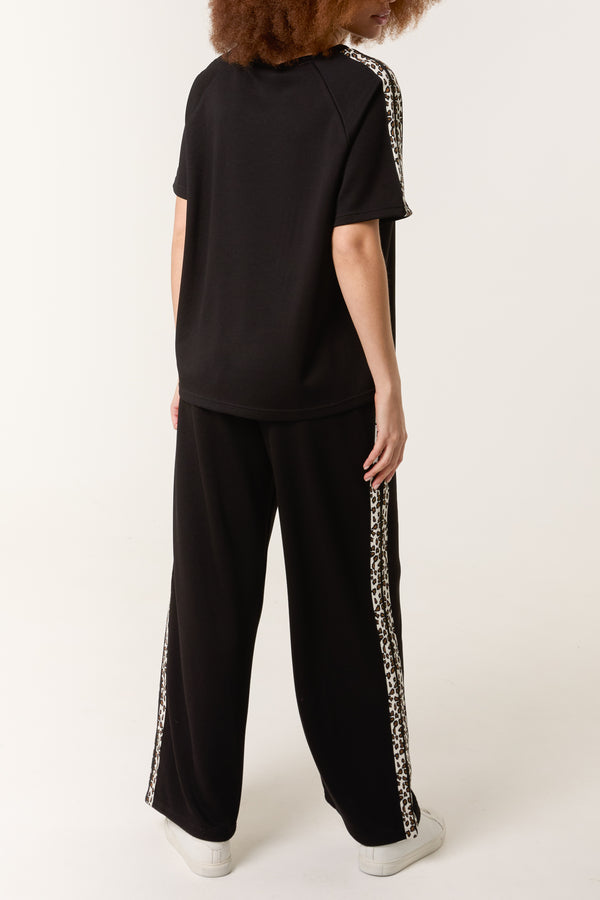Qed London Leopard Side Stripe Top & Jogger Set