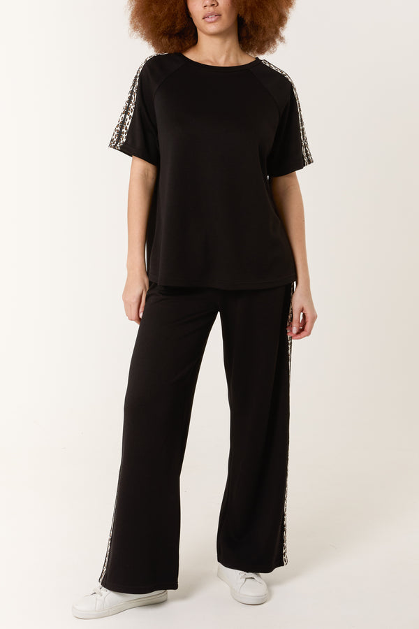 qed london Leopard Side Stripe Top & Jogger Set