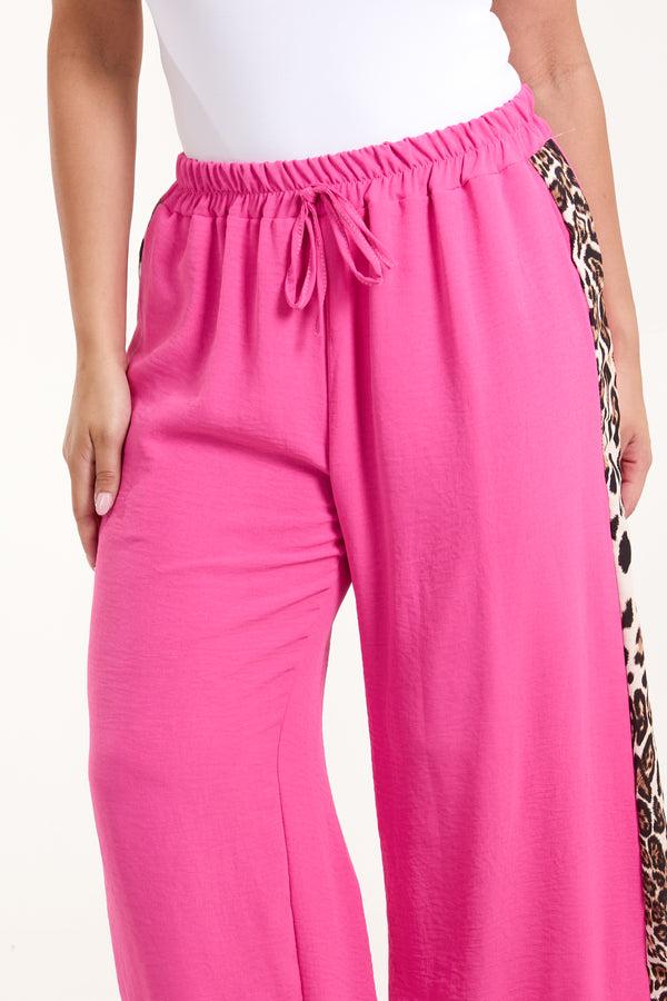 Qed London Leopard Side Stripe Wide Leg Trousers