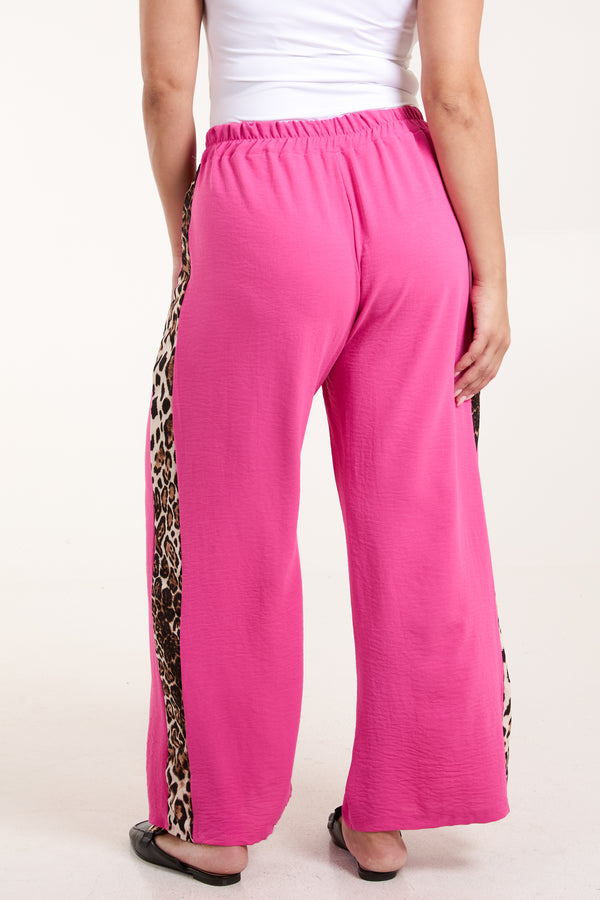 Qed London Leopard Side Stripe Wide Leg Trousers