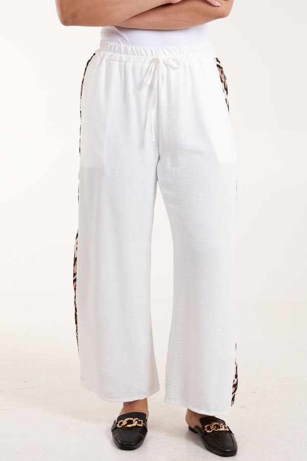Qed London Leopard Side Stripe Wide Leg Trousers