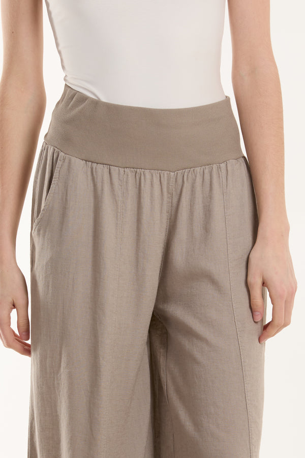 Qed London Linen Blend Wide Leg Waistband Trousers