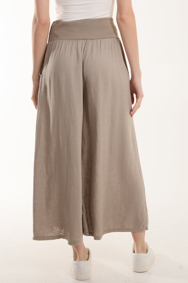 Qed London Linen Blend Wide Leg Waistband Trousers