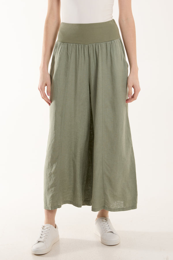 Qed London Linen Blend Wide Leg Waistband Trousers