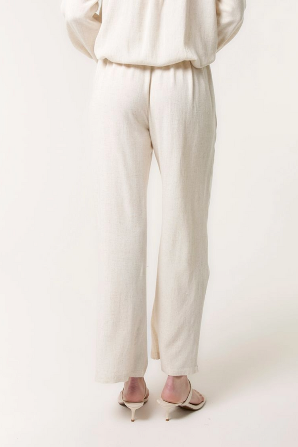 Qed London Linen Flower Embroidered Trousers