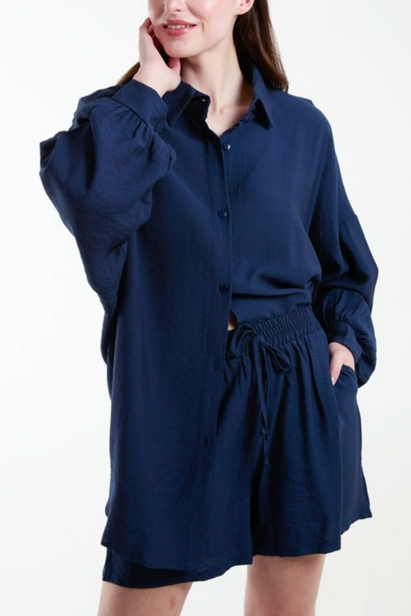 Qed London Linen-Like Shirt & Shorts Co-Ord Set