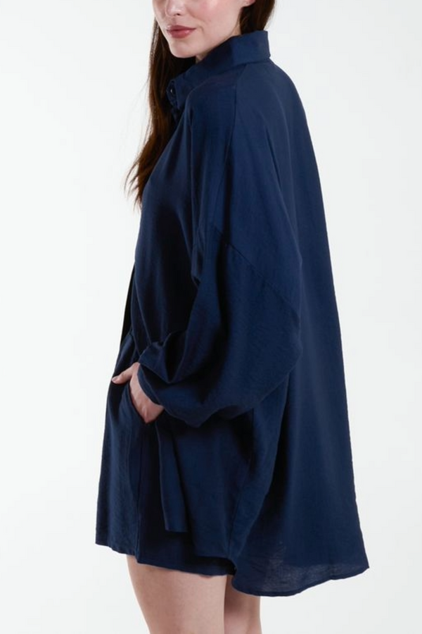 Qed London Linen-Like Shirt & Shorts Co-Ord Set