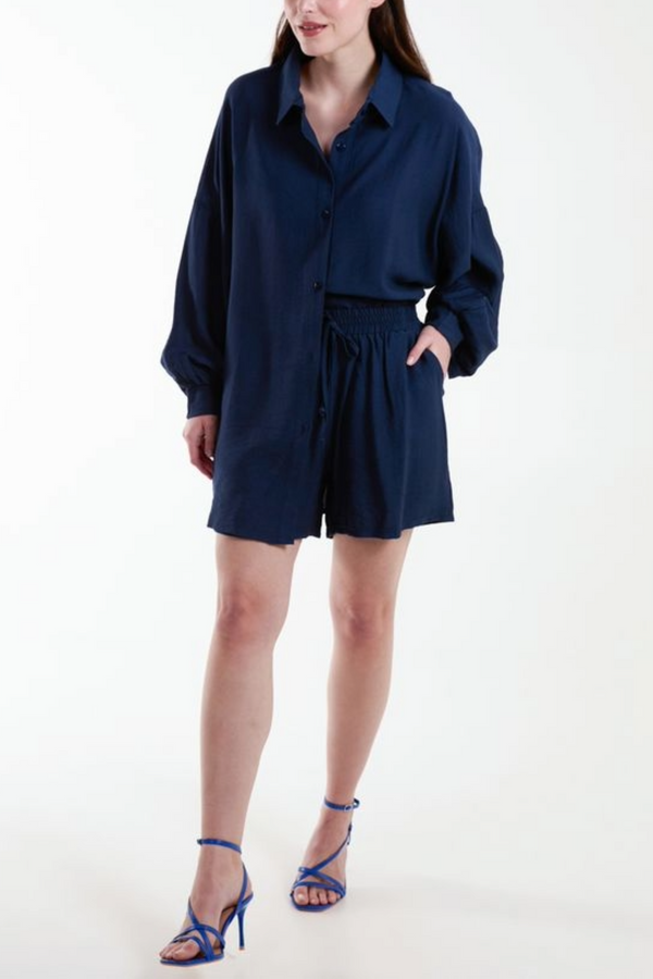 qed london Linen-Like Shirt & Shorts Co-Ord Set