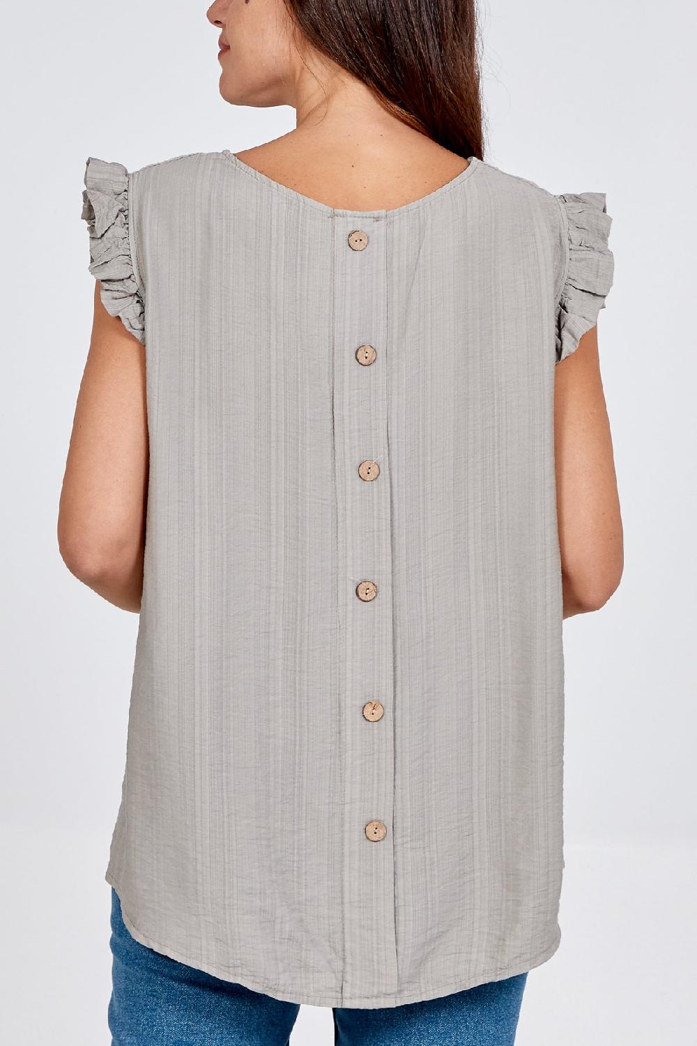 Qed London Linen Look Top Back Button