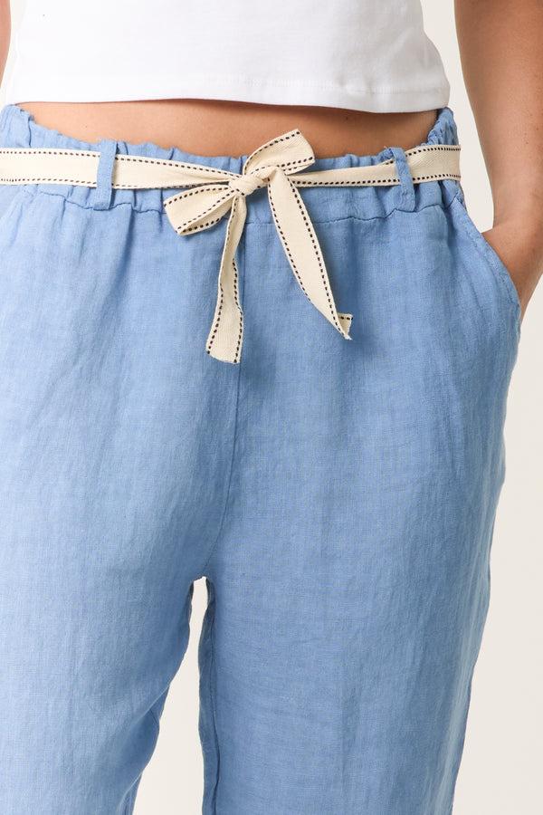 Qed London Linen Trouser W/ Embroidered Belt