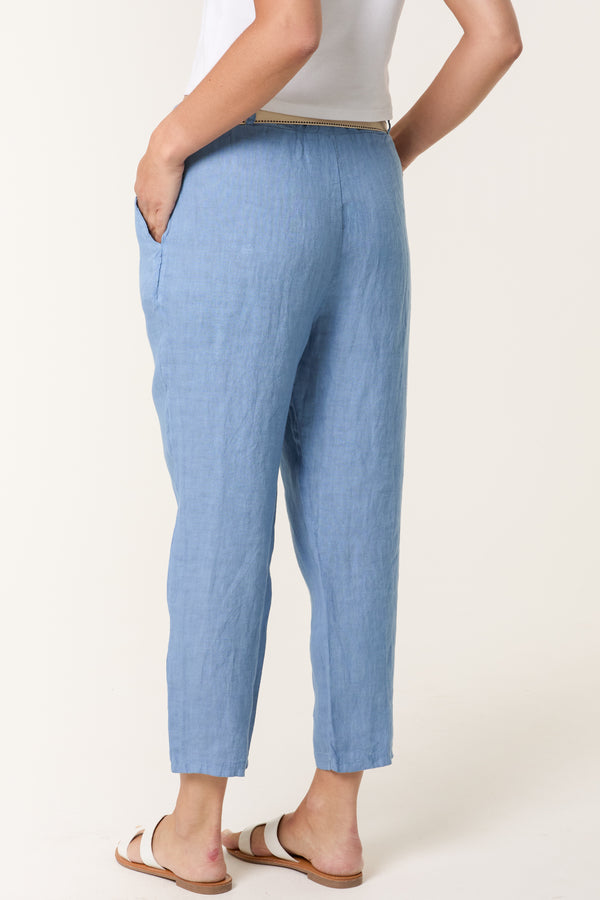 Qed London Linen Trouser W/ Embroidered Belt