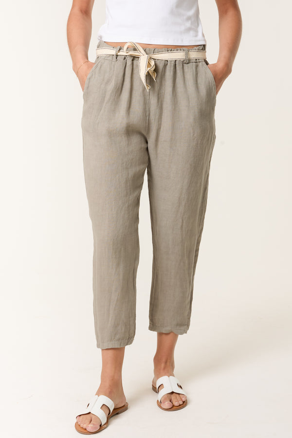 Qed London Linen Trouser W/ Embroidered Belt