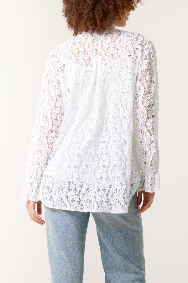 Qed London Long Sleeve Floral Lace Lined Blouse