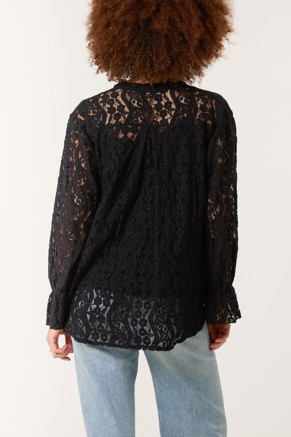 Qed London Long Sleeve Floral Lace Lined Blouse