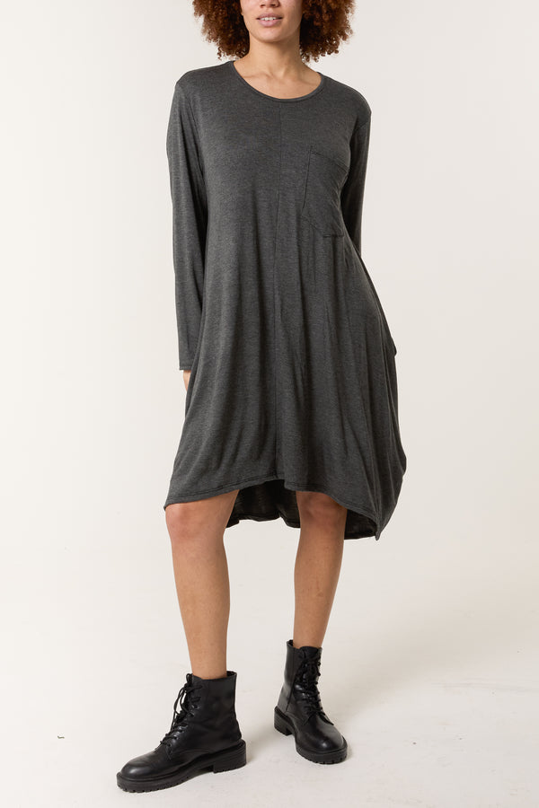 qed london Long Sleeve High Low Jersey Dress
