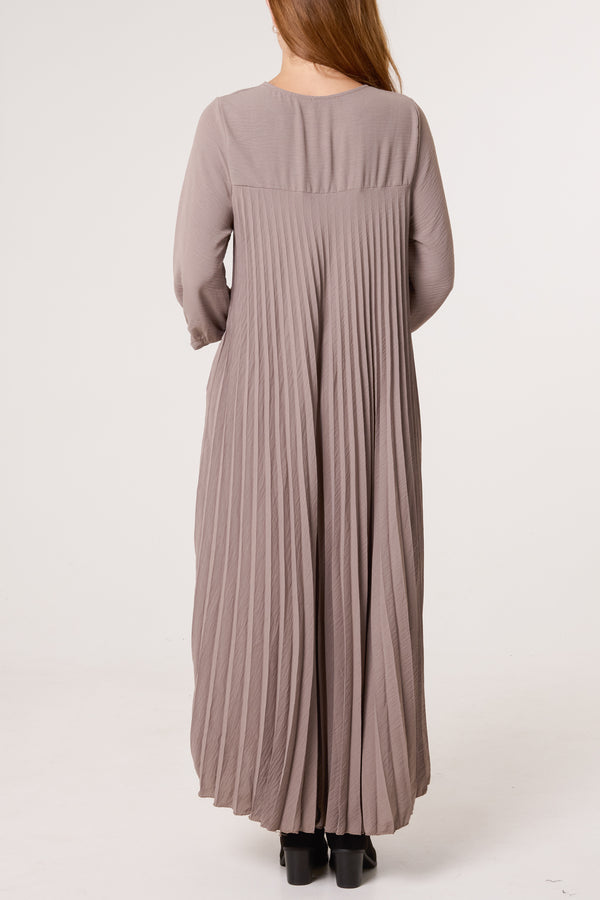 Qed London Long Sleeve Pockets Pleated Maxi Dress