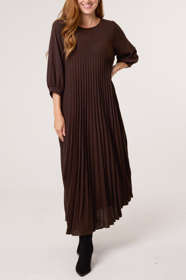qed london Long Sleeve Pockets Pleated Maxi Dress