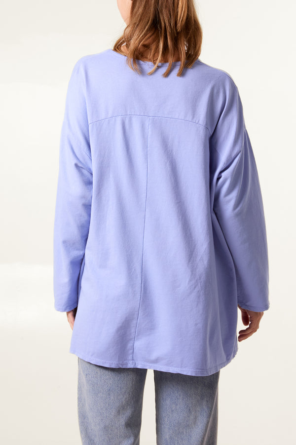 Qed London Long Sleeve Two Pockets Cotton Top
