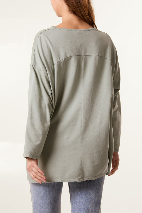 Qed London Long Sleeve Two Pockets Cotton Top