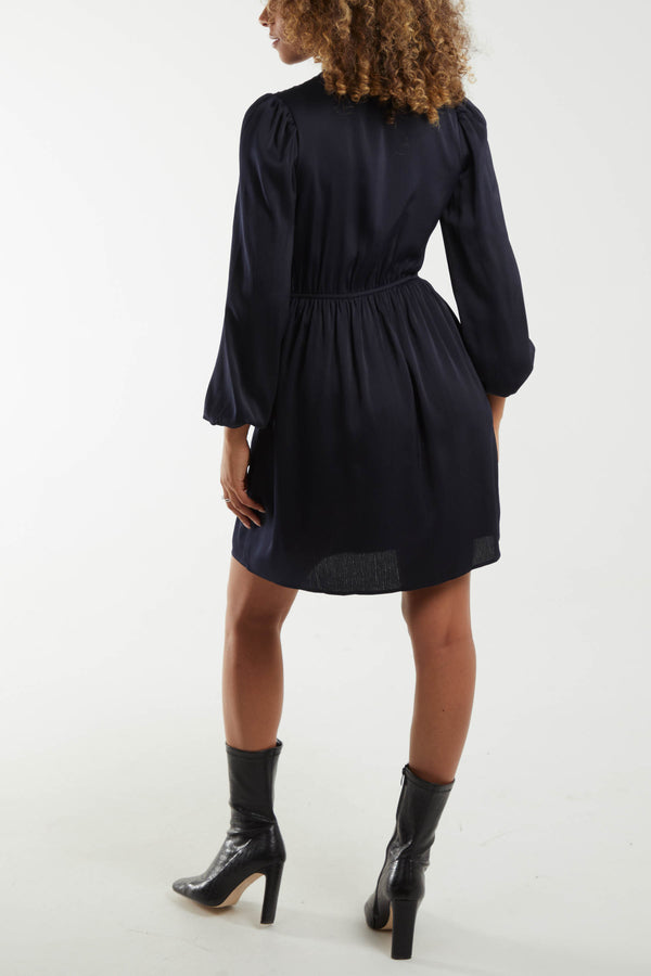 Qed London Long Sleeve V-Neck Mini Dress