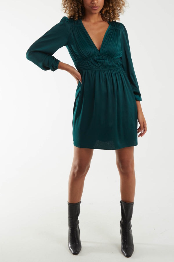 Qed London Long Sleeve V-Neck Mini Dress