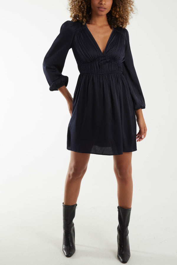 qed london Long Sleeve V-Neck Mini Dress