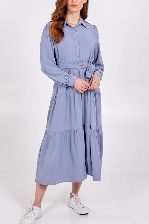 qed london Long Tiered Collar Dress With Belt