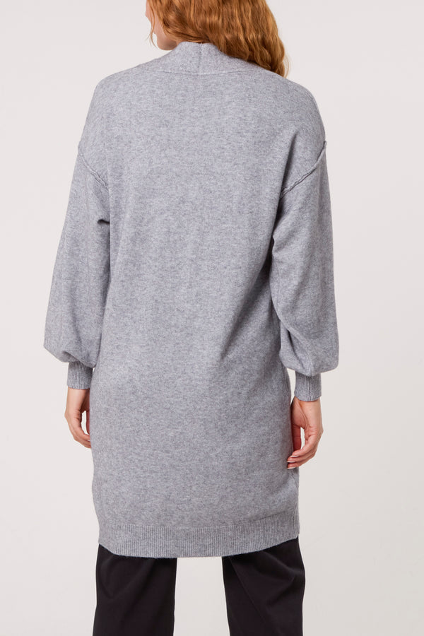 Qed London Longline Broch Detail Pockets Cardigan