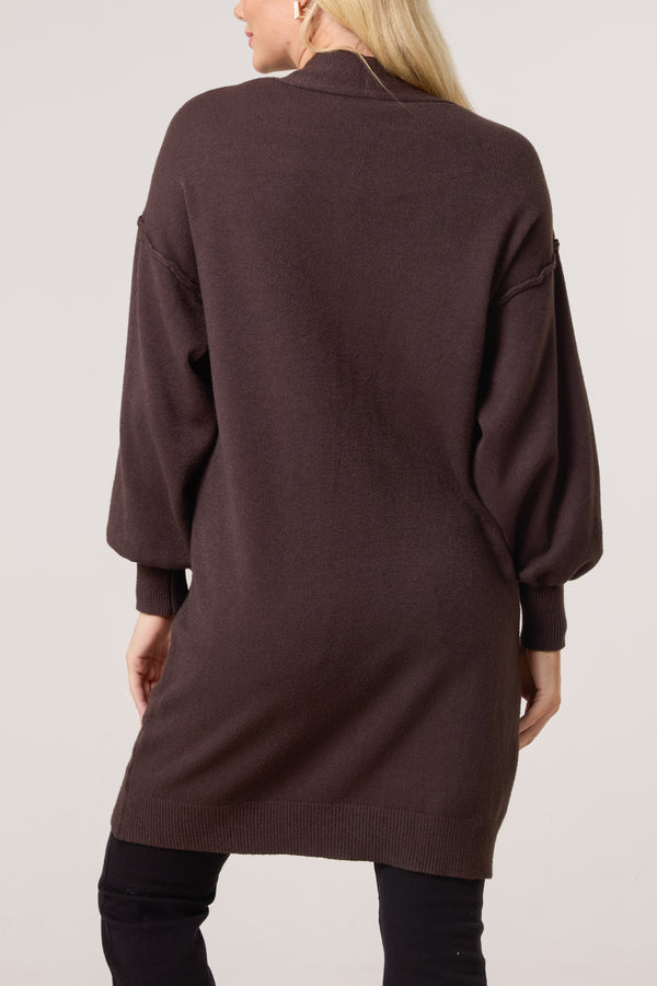 Qed London Longline Broch Detail Pockets Cardigan