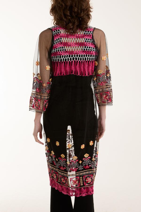 Qed London Longline Crochet Mesh Tie Kimono