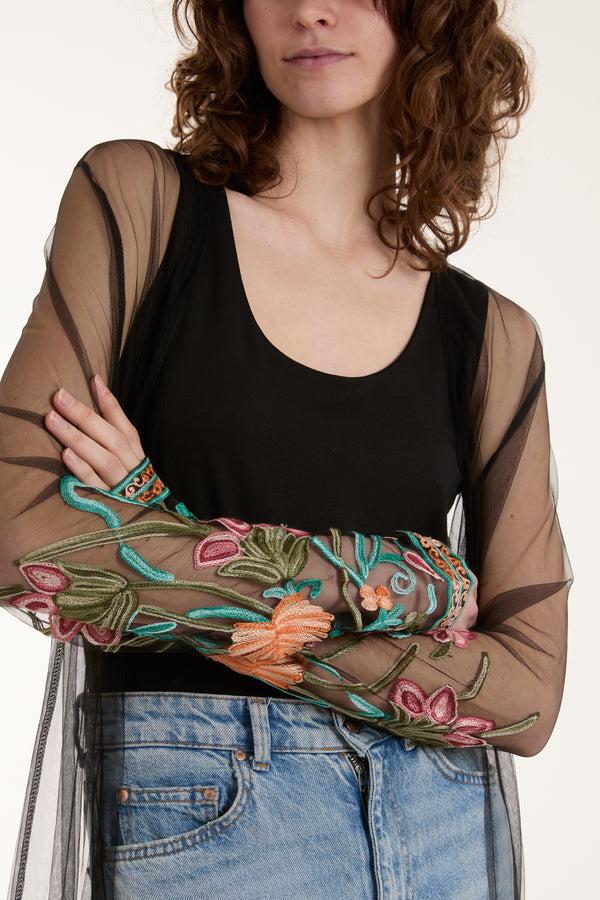 Qed London Longline Mesh Embroidered Tassel Kaftan