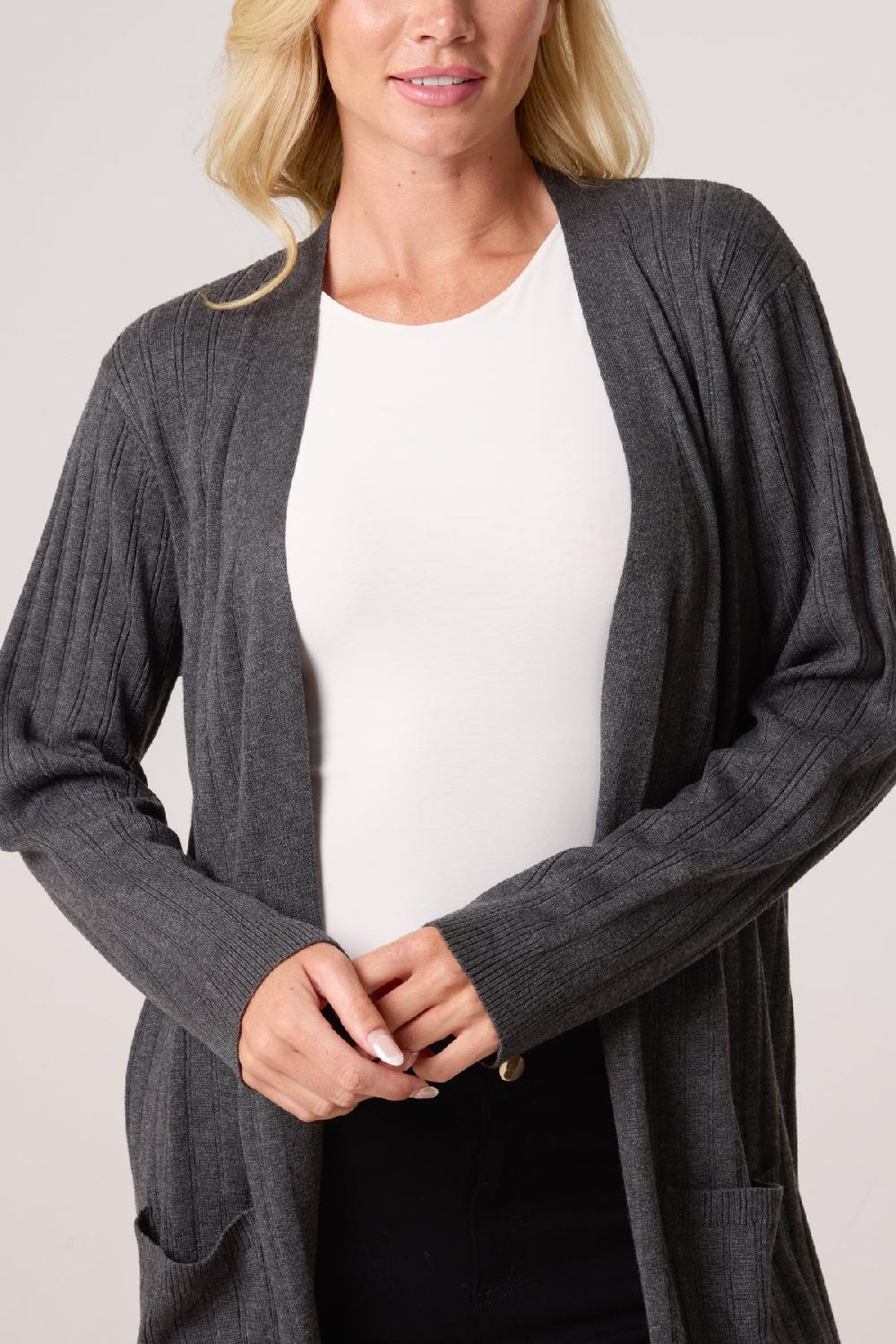Qed London Longline Ribbed Knit Cardigan