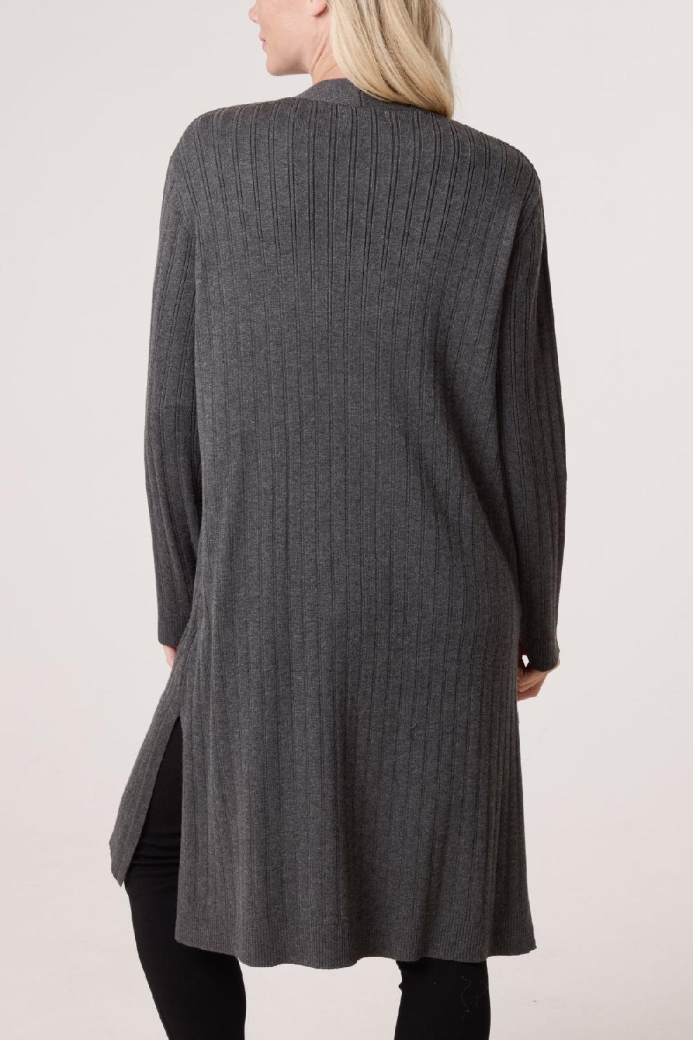 Qed London Longline Ribbed Knit Cardigan
