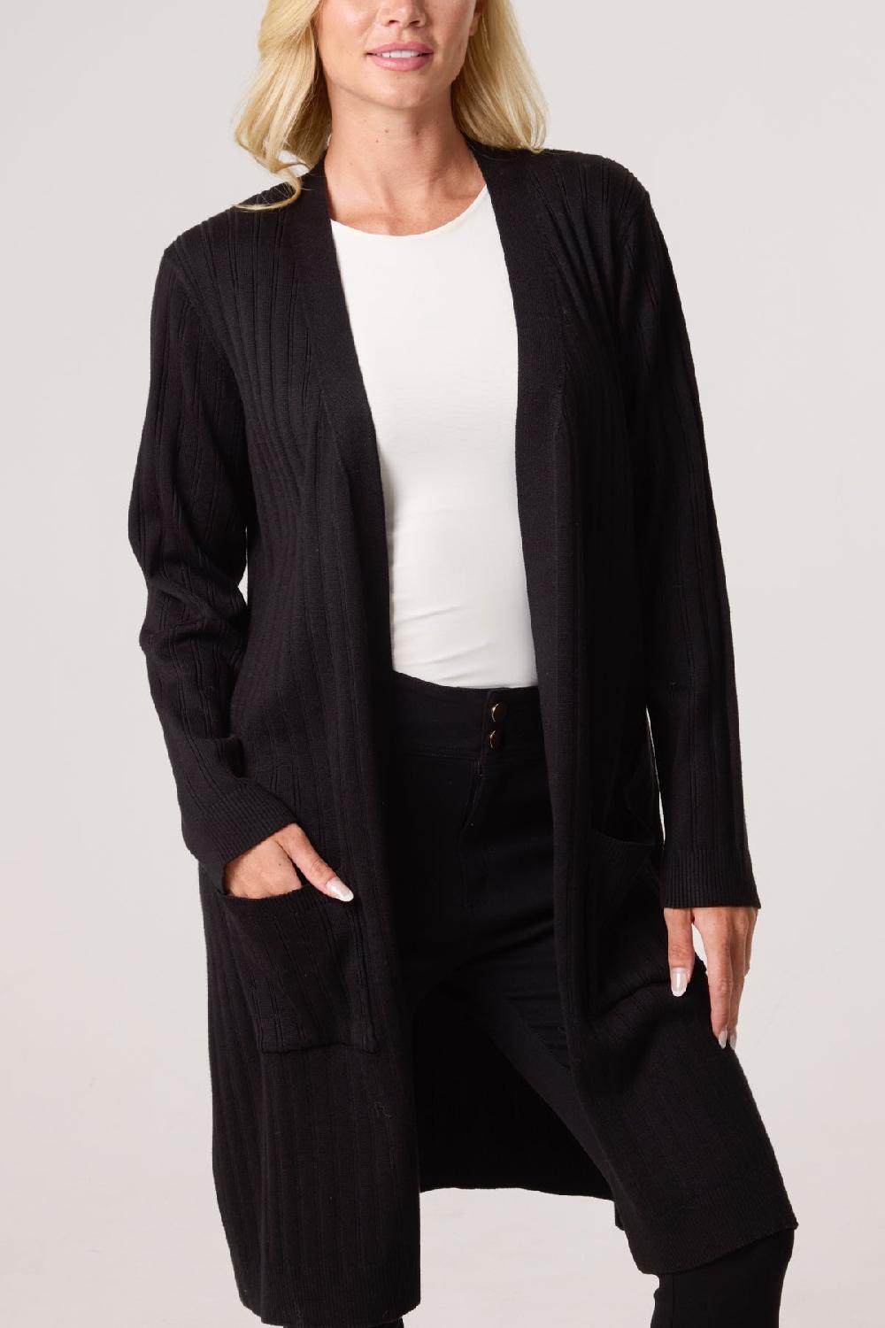 Qed London Longline Ribbed Knit Cardigan