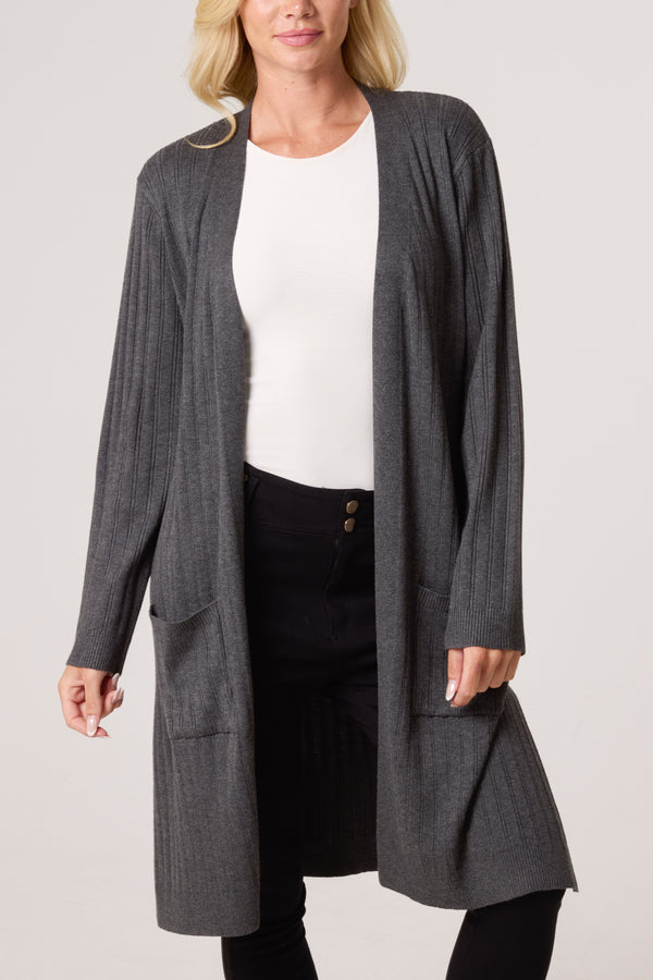 qed london Longline Ribbed Knit Cardigan