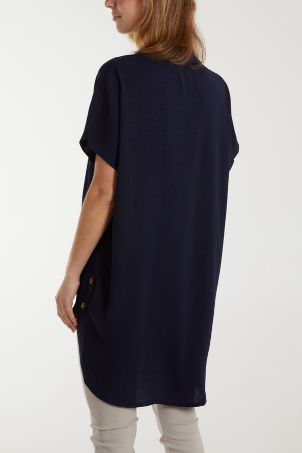 Qed London Longline Short Sleeve Button Shirt