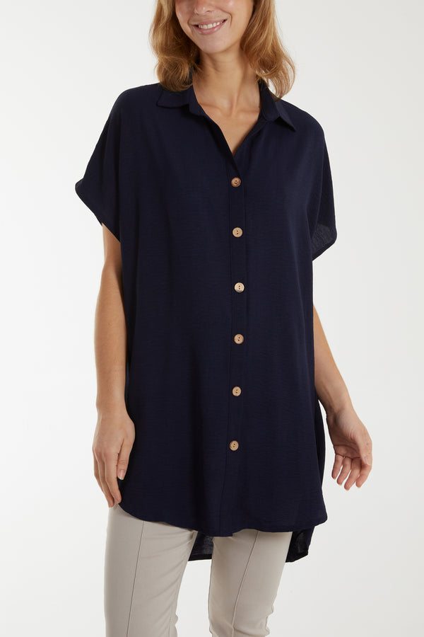 qed london Longline Short Sleeve Button Shirt
