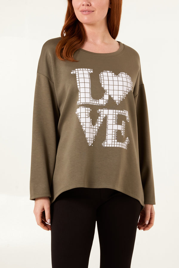 Qed London "Love" Diamante Soft Touch Sweat Top