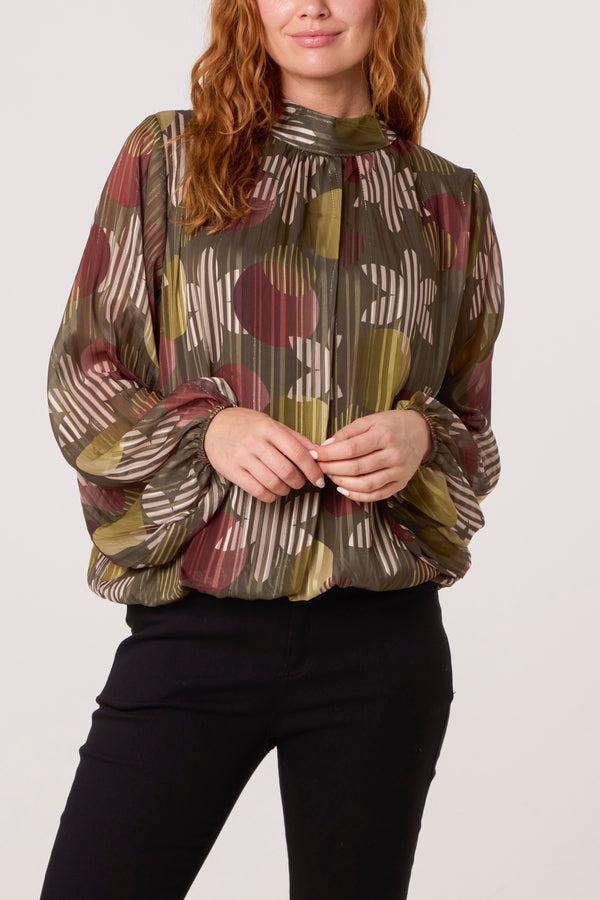 Qed London Lurex Circles High Neck Blouse