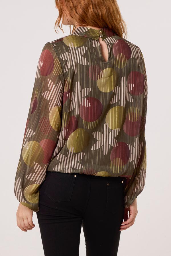 Qed London Lurex Circles High Neck Blouse
