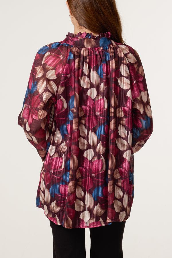 Qed London Lurex Floral High Neck Blouse