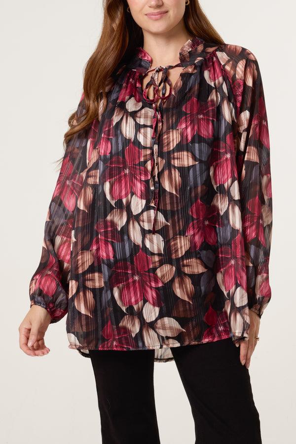 Qed London Lurex Floral High Neck Blouse