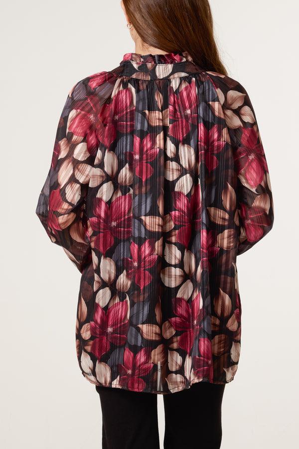 Qed London Lurex Floral High Neck Blouse