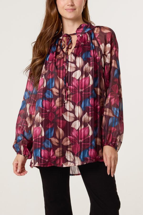 qed london Lurex Floral High Neck Blouse