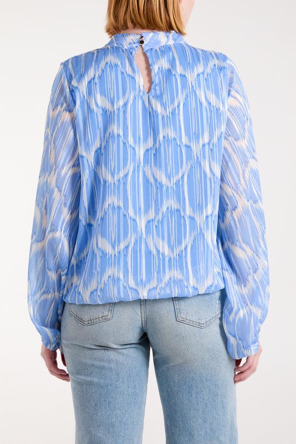 Qed London Lurex Geo Print High Neck Blouse