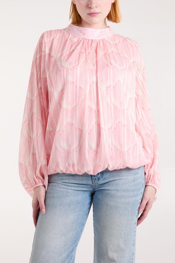 Qed London Lurex Geo Print High Neck Blouse