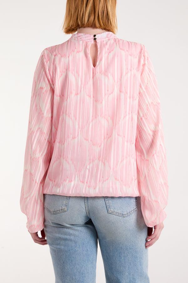 Qed London Lurex Geo Print High Neck Blouse