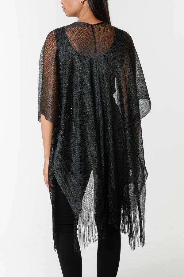 Qed London Lurex Knit Fringe Hem Kaftan